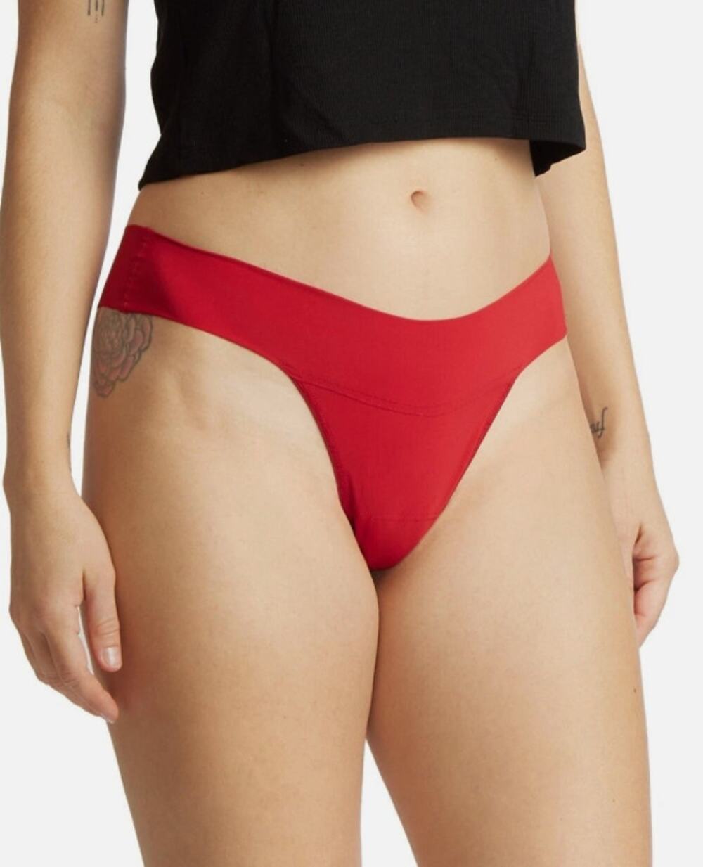HANKY PANKY SIZE LARGE BREATHE SOFT NATURAL RISE THONG CHERRY RED NWT